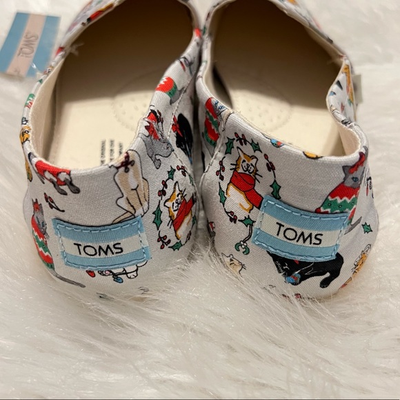 Toms Belmont Holiday Cats Shoes All over print Light gray size 8.5 Christmas - Picture 5 of 8